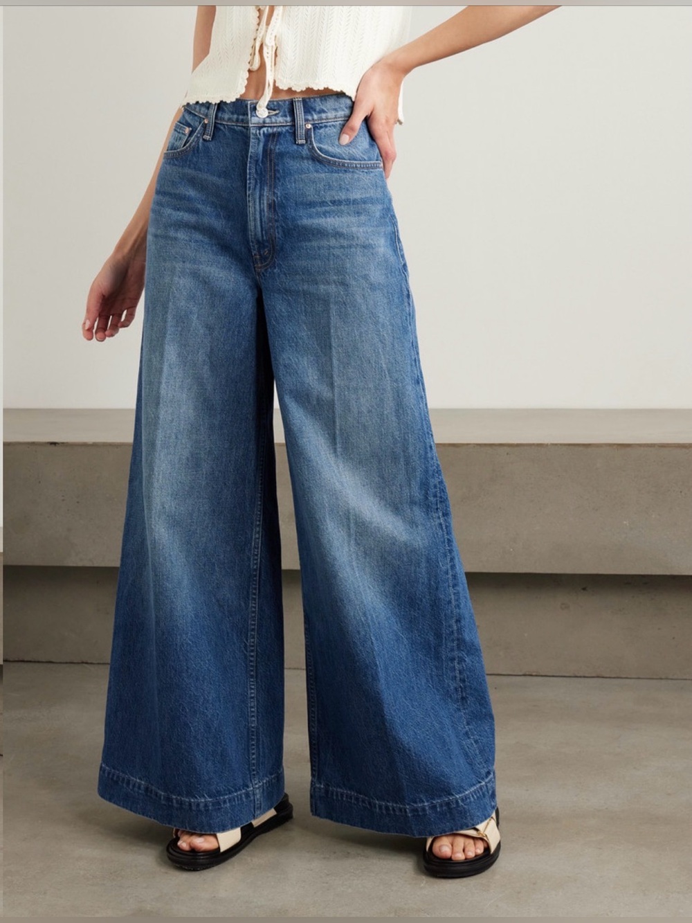 NWT MOTHER Superior The Headliner Sneak wide leg jeans in “Green Thumb” - Picture 4 of 11